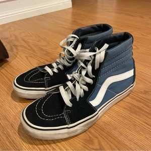 Vans hi tops blue navy blue white shoes size 8 womens